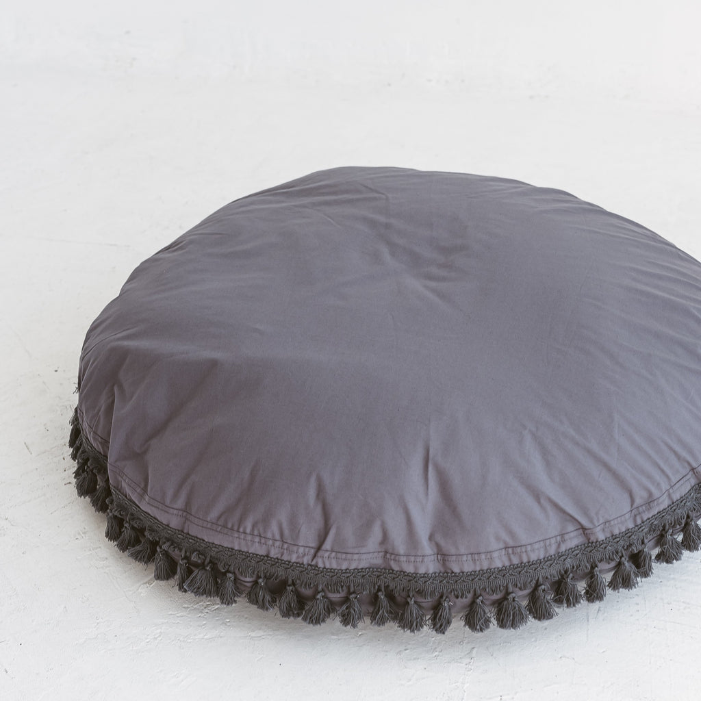 Large Floor Cushion with Tassels – Grey, 100 cm