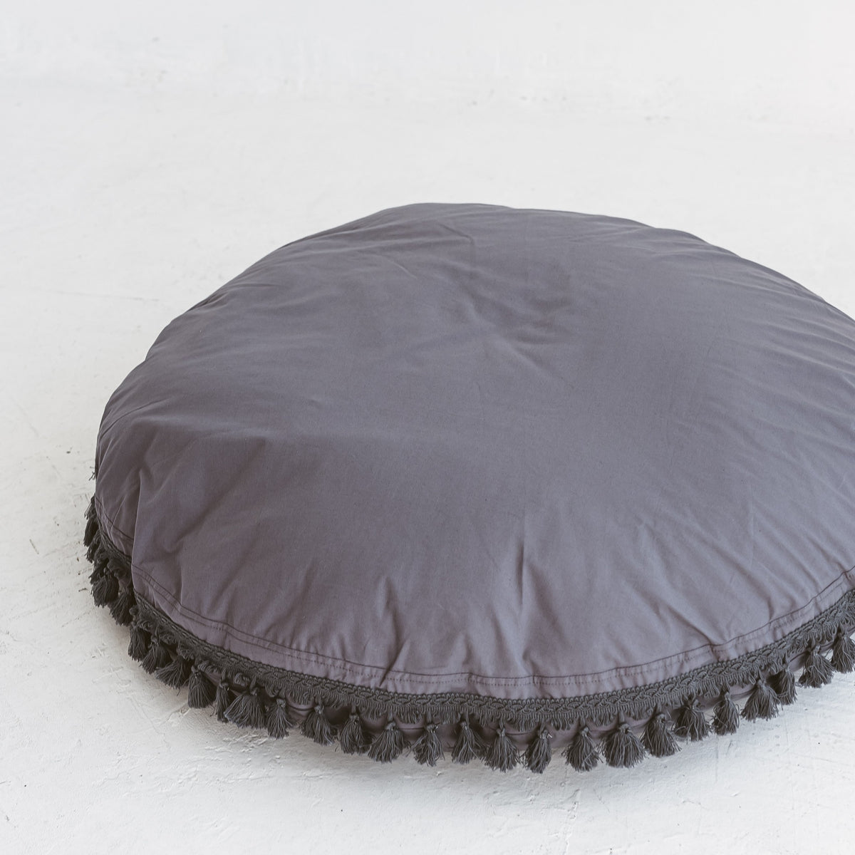 Large Floor Cushion with Tassels – Grey, 100 cm