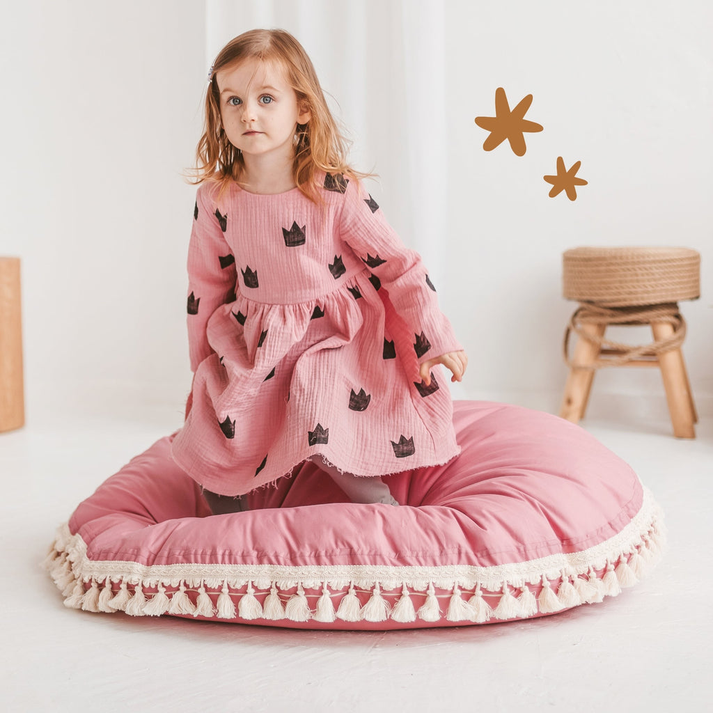 Large Floor Cushion with Tassels – Rose, 100 cm