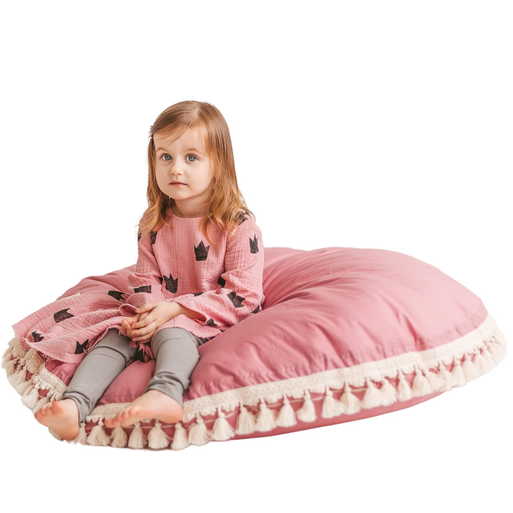 Large Floor Cushion with Tassels – Rose, 100 cm