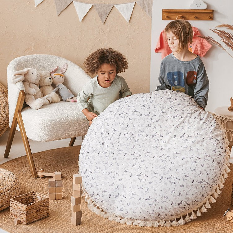Large Kids Floor Cushion with Tassels – Forest Animal, 100 cm