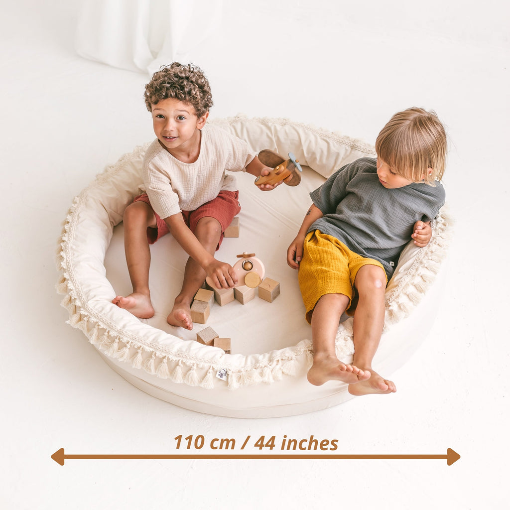 Large Round Nest Play Mat & Kids Lounger – Ecru, 110 cm