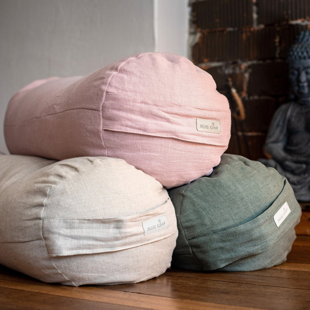 Linen Yoga Bolster and Meditation Cushion – Dusty Pink, 60 × 22 cm
