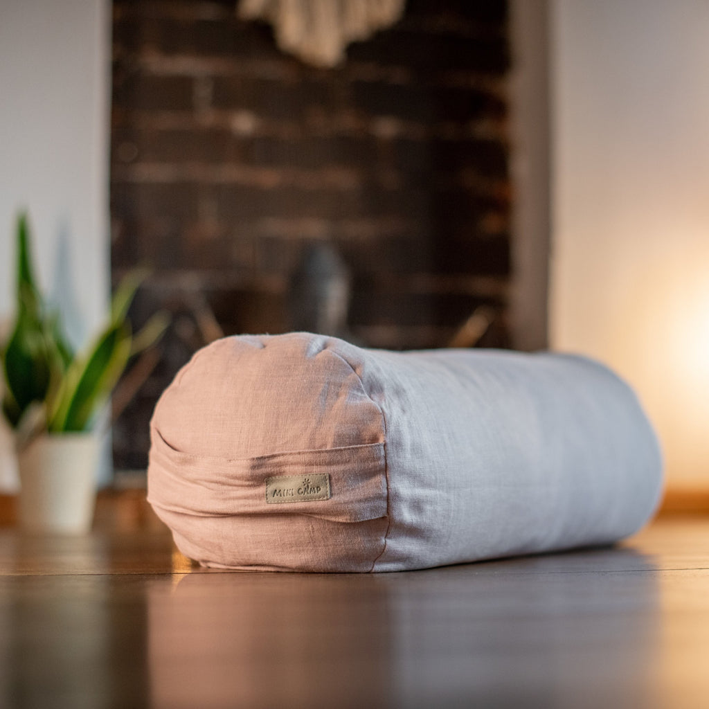 Linen Yoga Bolster and Meditation Cushion – Dusty Pink, 60 × 22 cm