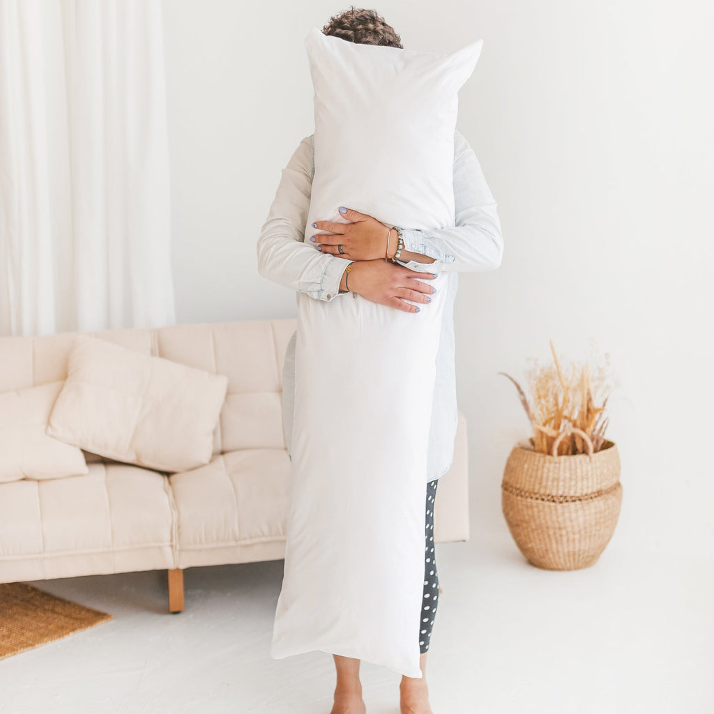 Long Maternity Body Pillow with Organic Cotton Cover – White, 145 cm