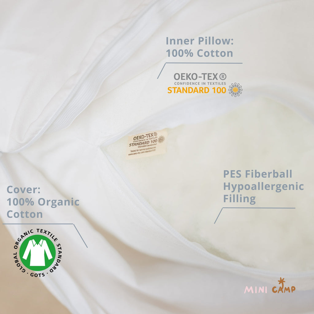 Long Maternity Body Pillow with Organic Cotton Cover – White, 145 cm