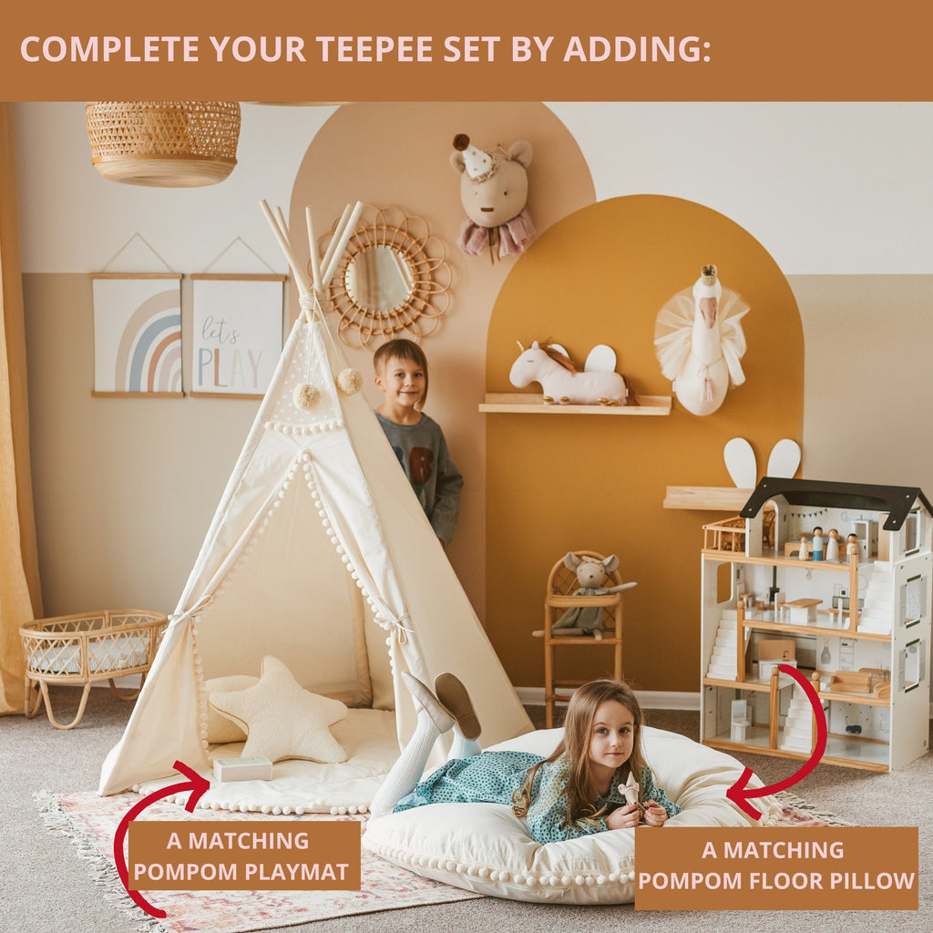 Original Kids Play Tent with Pompoms – Ecru