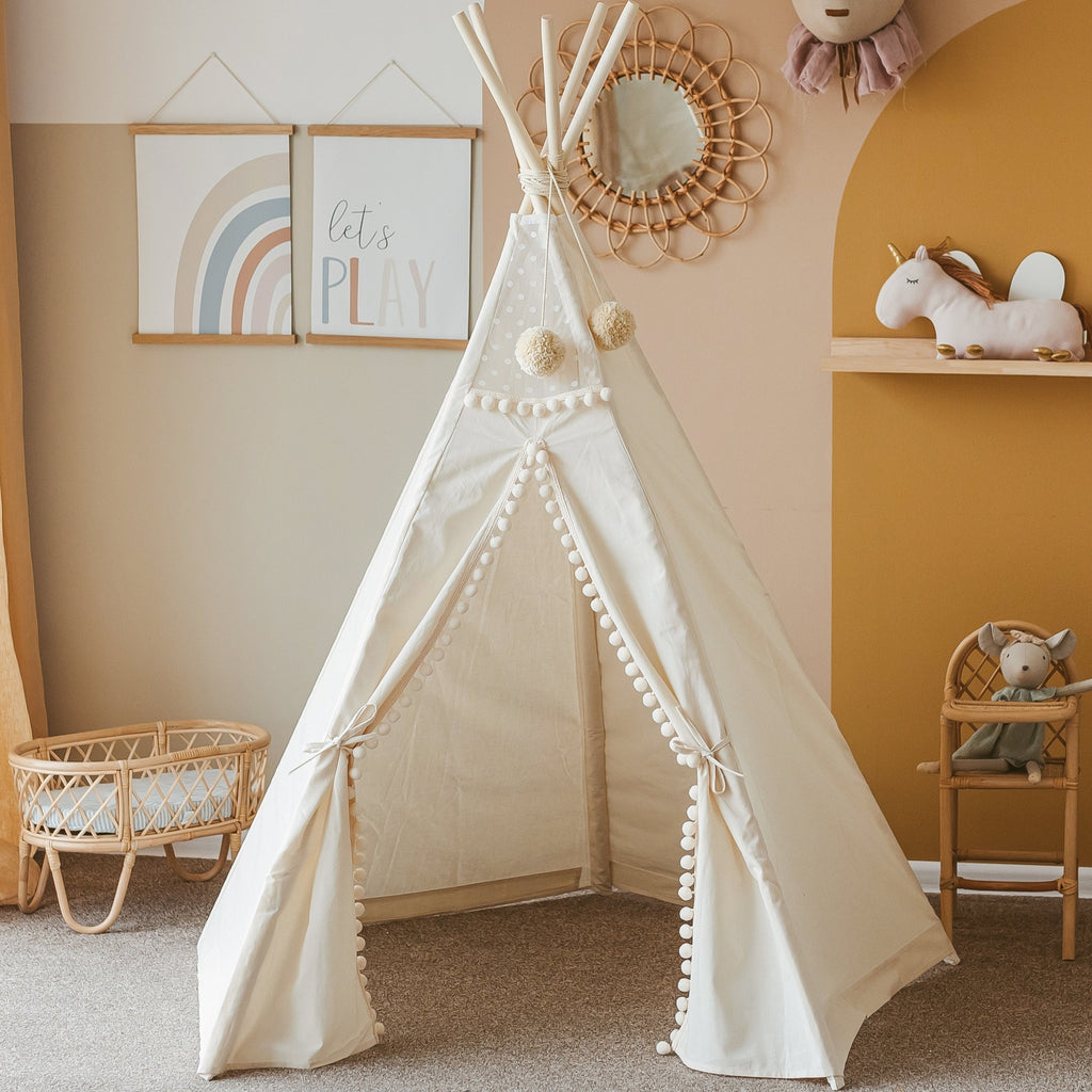 Original Kids Play Tent with Pompoms – Ecru