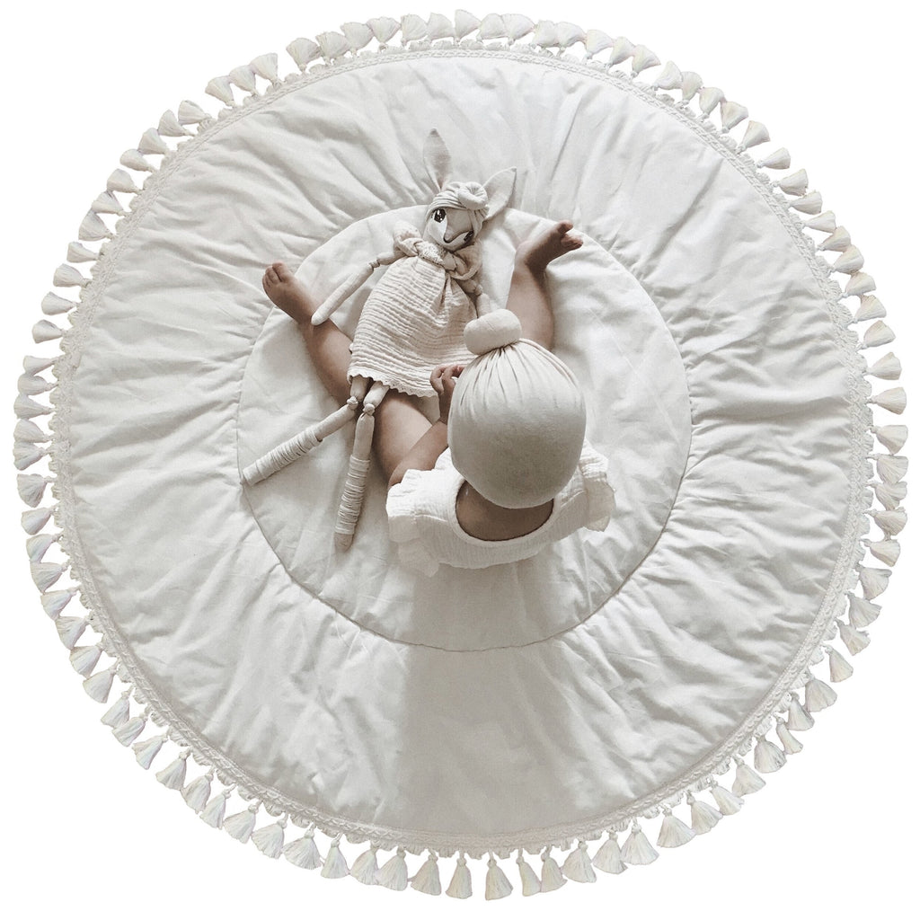 Padded Kids Play Mat with Tassels – Ecru, 115 cm
