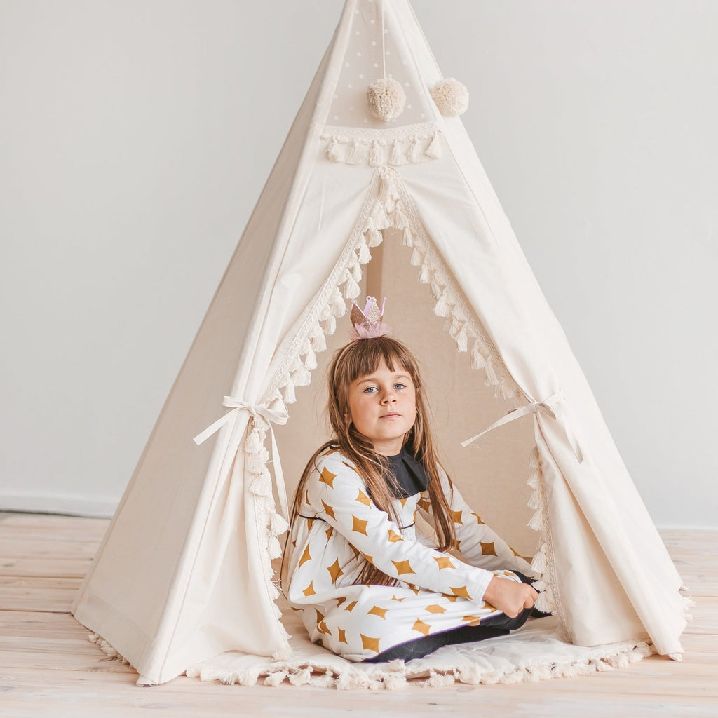 Padded Kids Play Mat with Tassels – Ecru, 115 cm