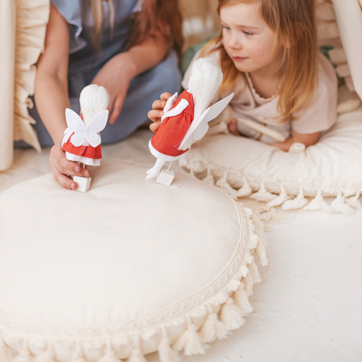 Round Cotton Cushion with Tassels – Ecru, 45 cm