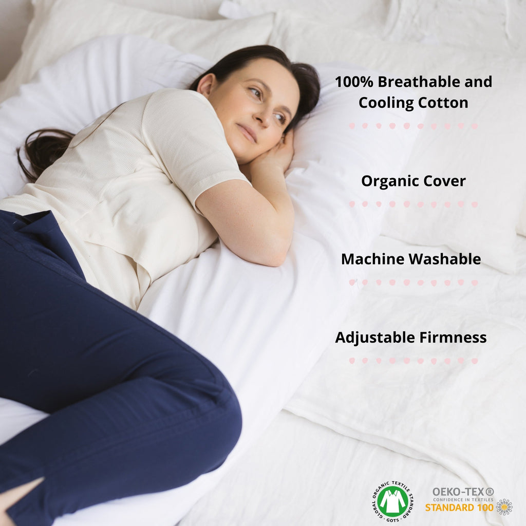 U-Shaped Body Pillow with Organic Cotton Cover – White