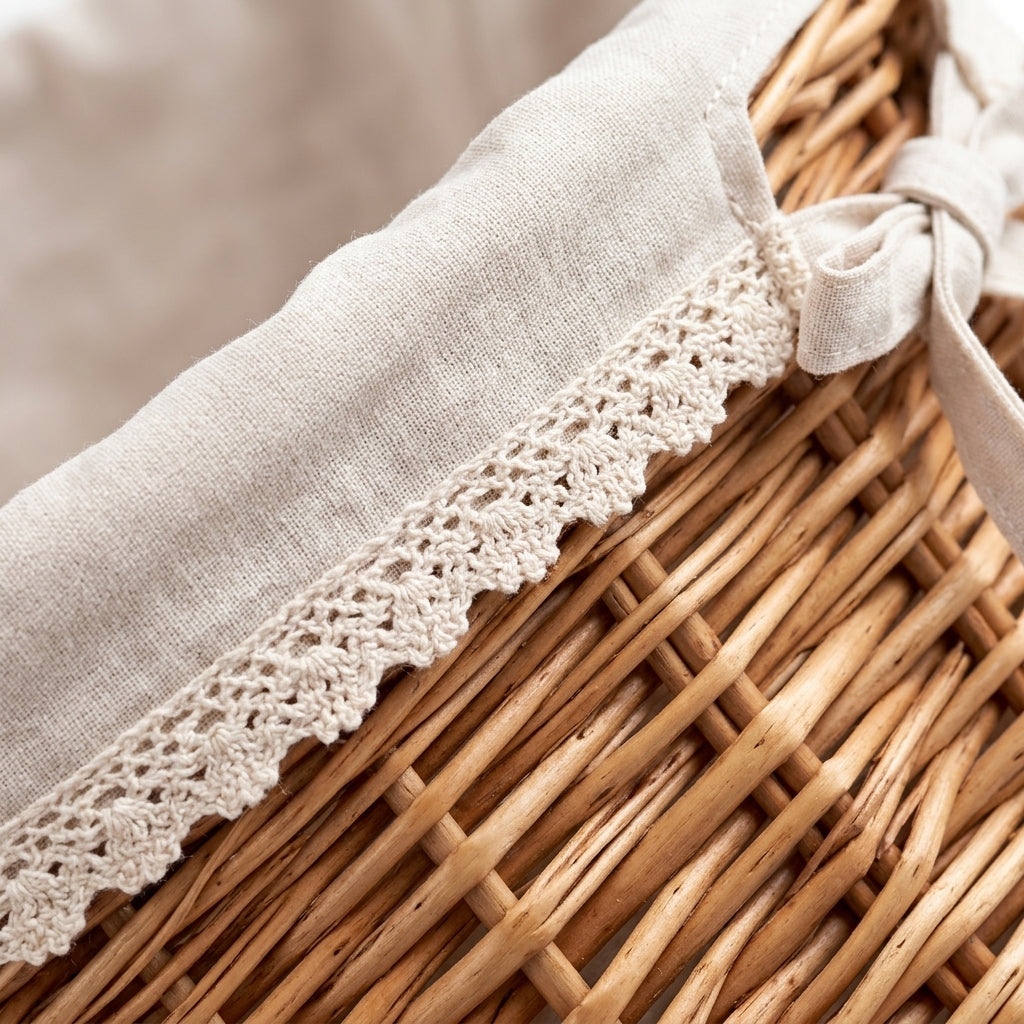 Woven storage basket with wheels — Material and Liner Detail | Generated by Modelize