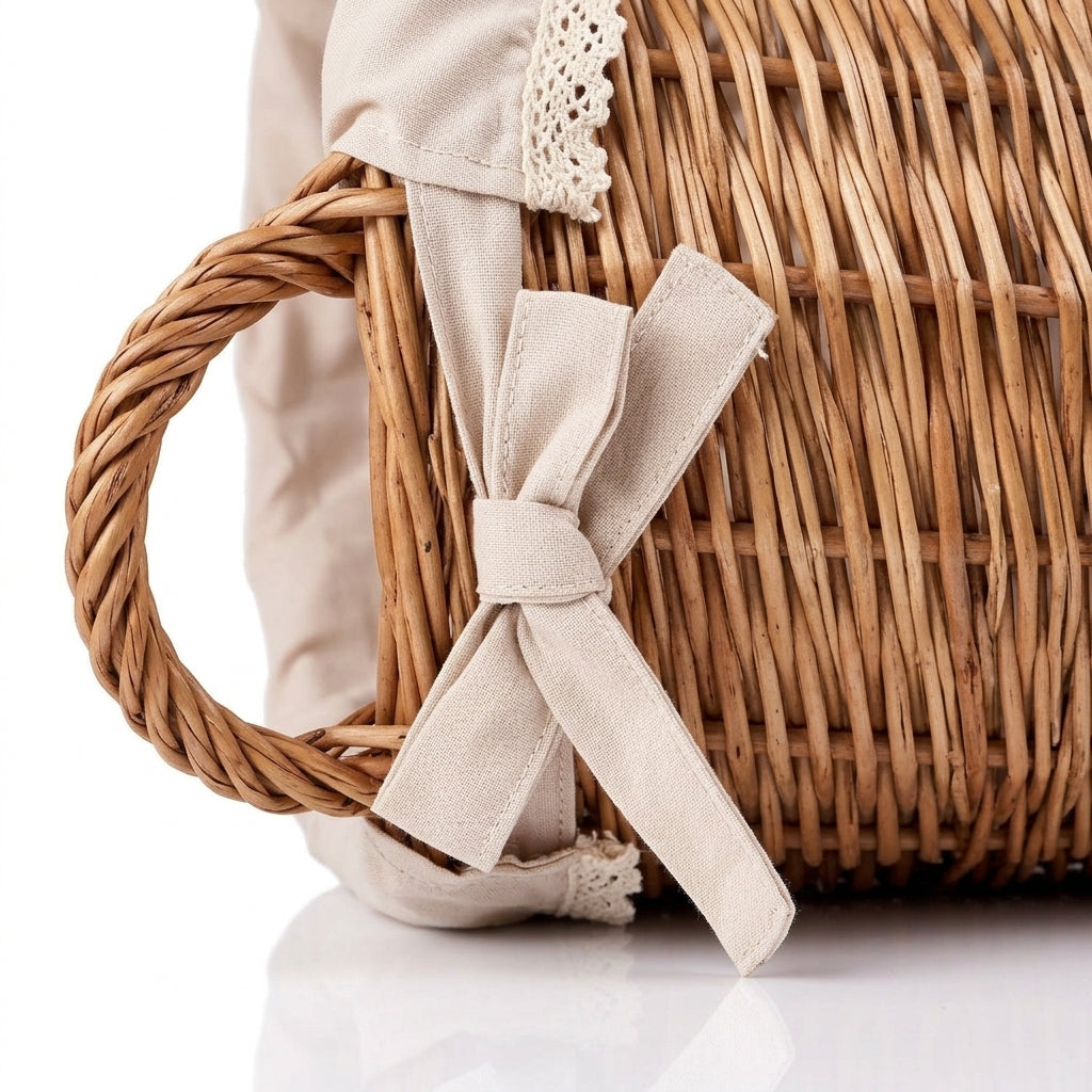 Storage basket — Detailansicht Geflecht und Schleife | Generated by Modelize
