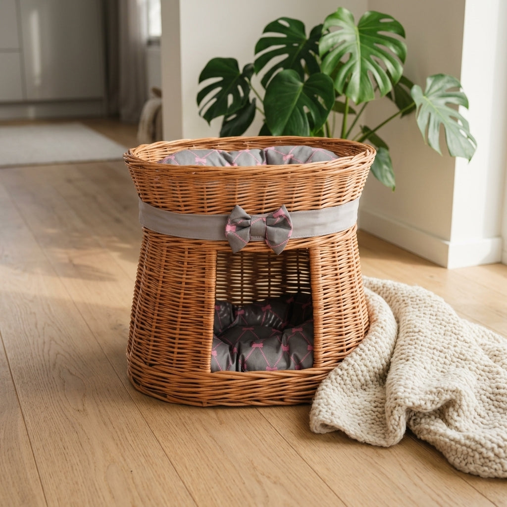 Two-tier wicker cat house — Cozy Living Room Lifestyle | Generated by Modelize