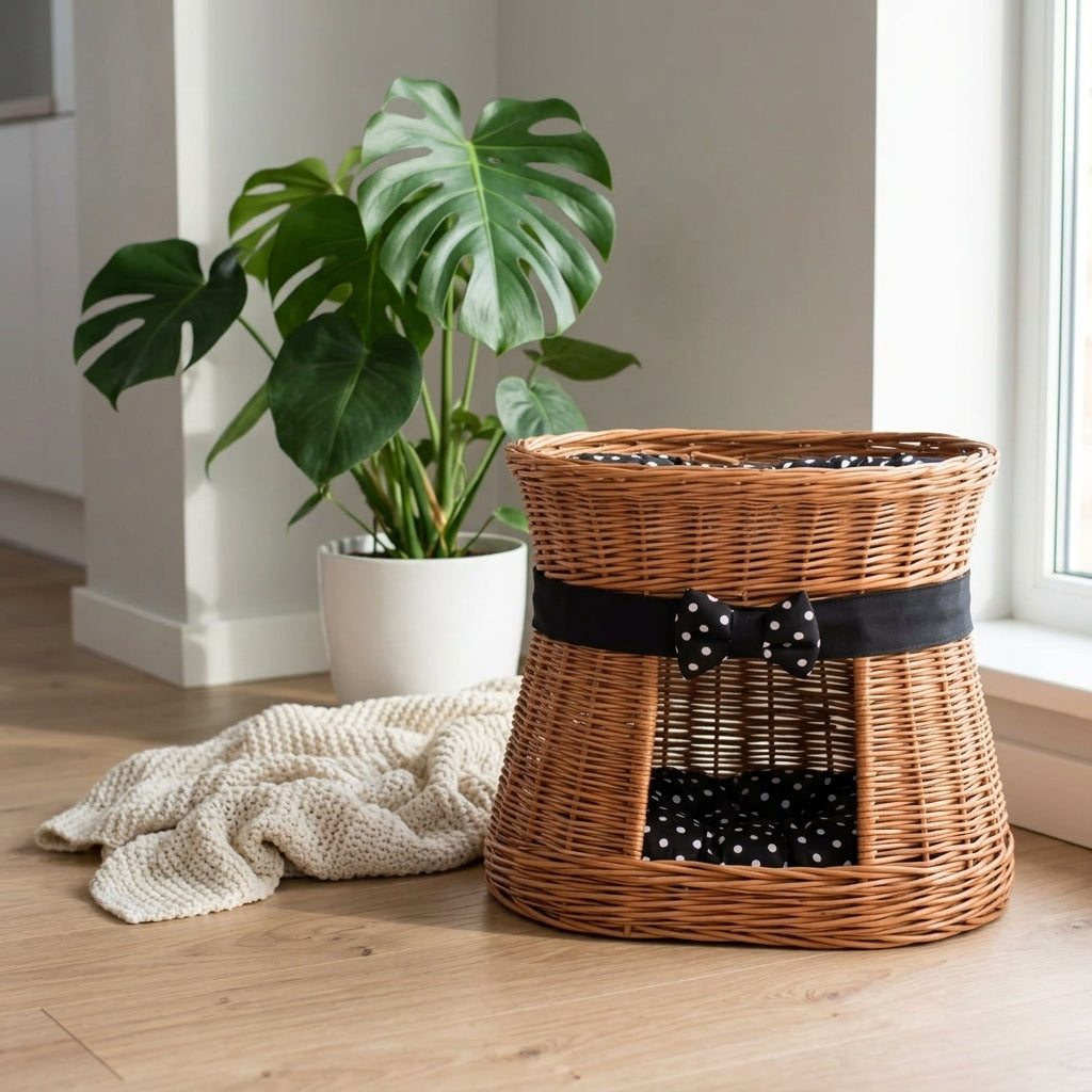Two-tier wicker pet house — Cozy Living Room Lifestyle | Generated by Modelize