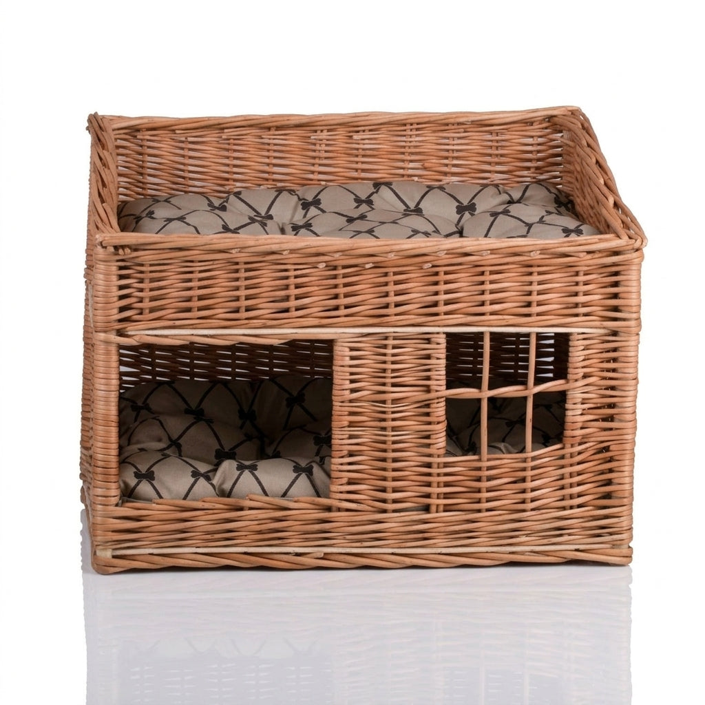 Two-tier wicker cat house — frontal_elevation_studio | Generated by Modelize