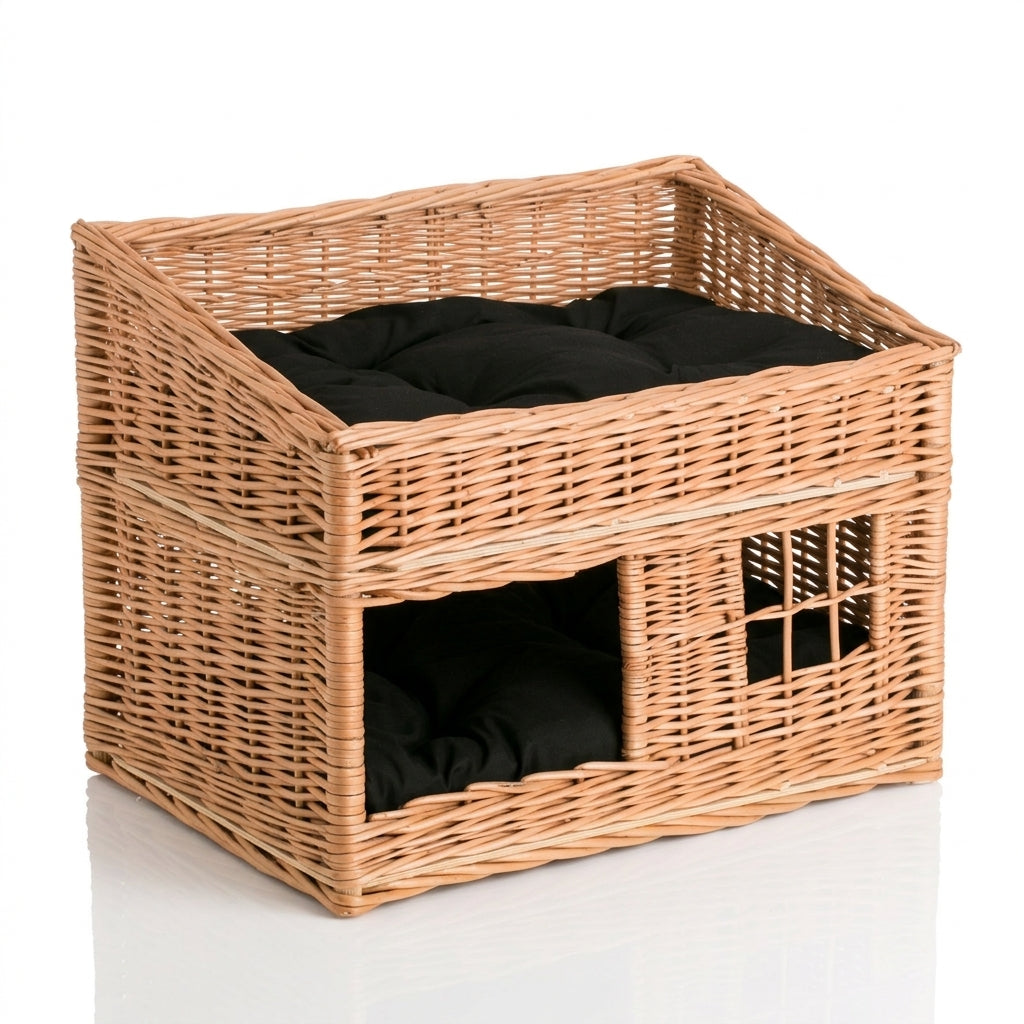 Two-tier wicker cat house — 3/4 Perspective View | Generated by Modelize