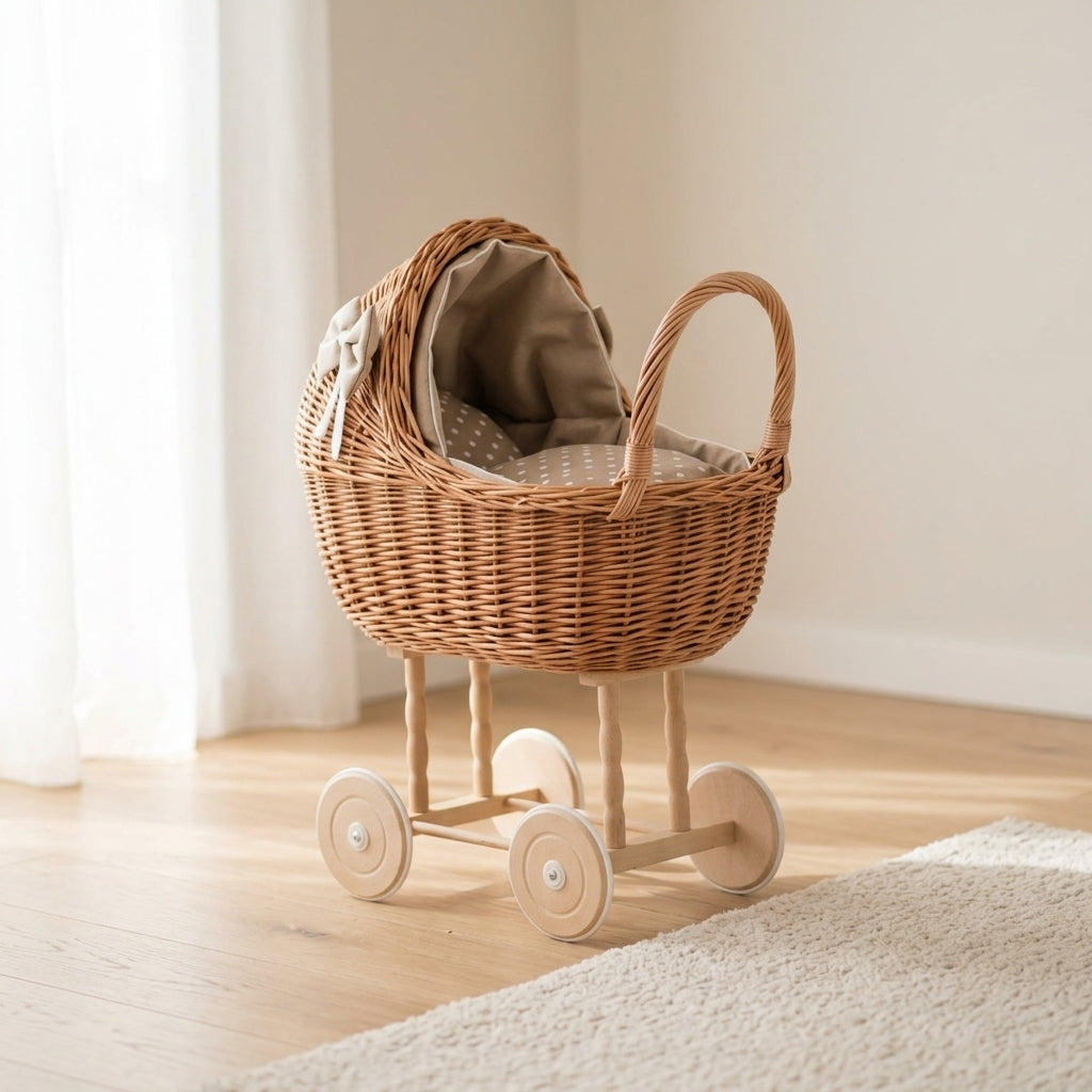 Wicker doll pram — Lifestyle Nursery Scene | Generated by Modelize