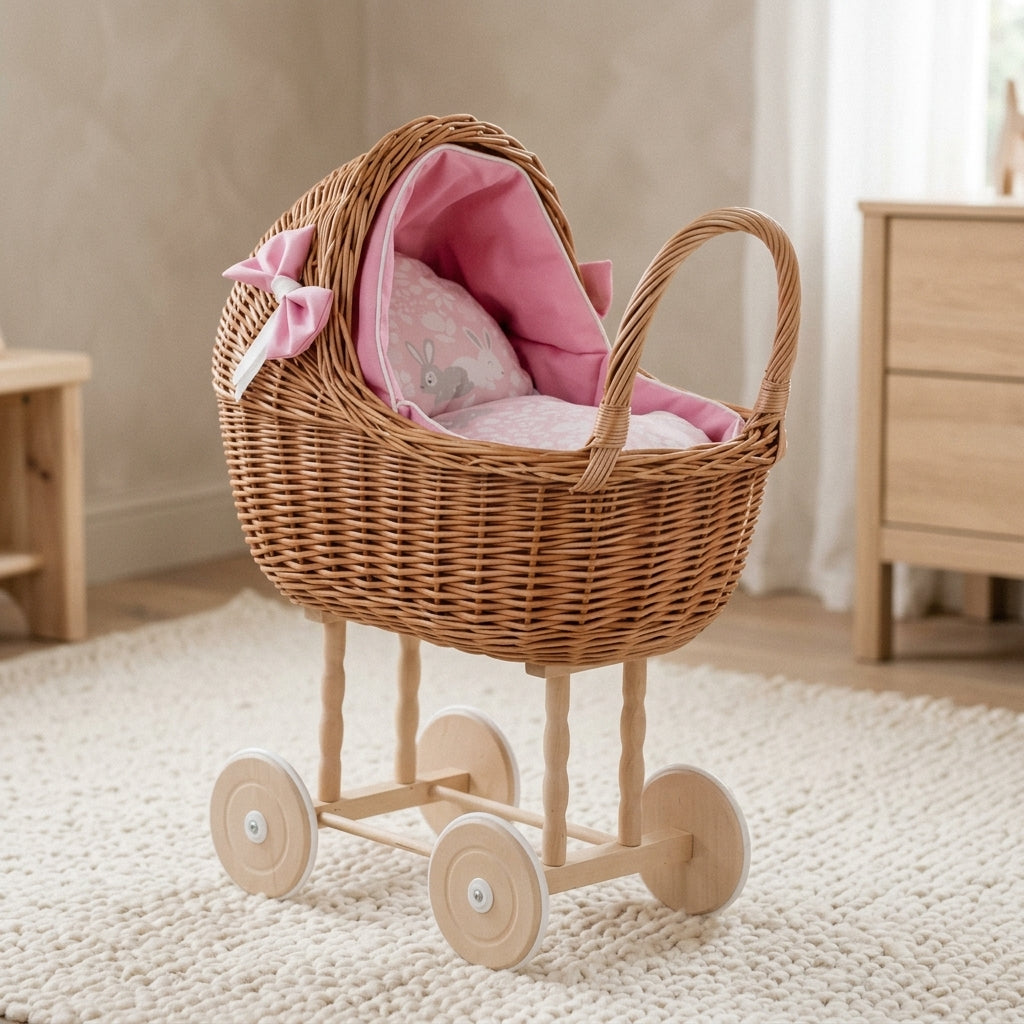 Wicker doll stroller — Cozy Nursery Lifestyle | Generated by Modelize