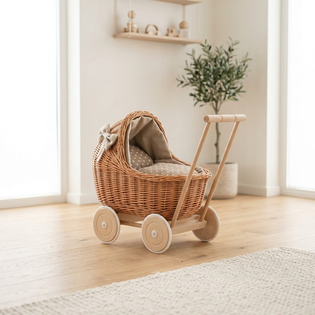 Wicker doll pram — Lifestyle Nursery Scene | Generated by Modelize