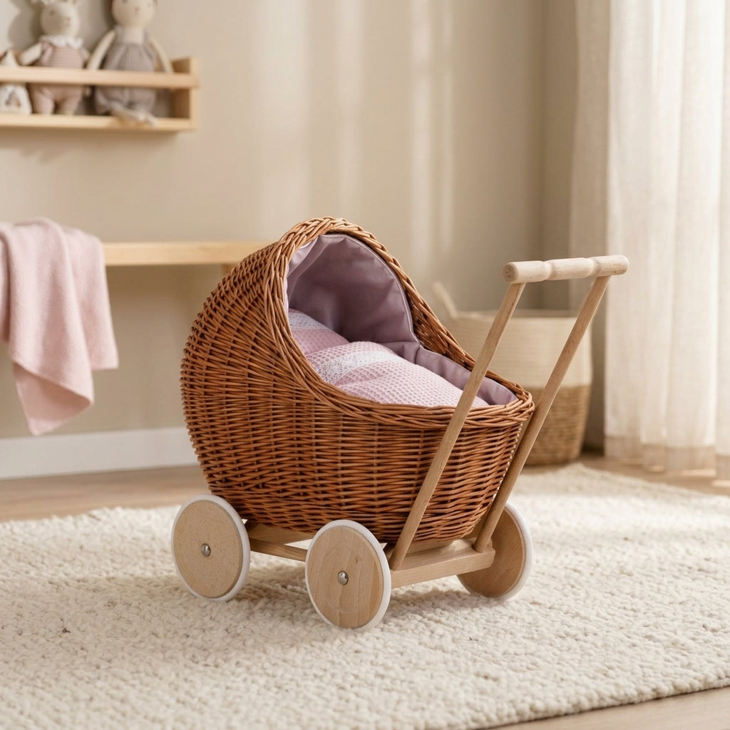 Wicker doll stroller — Cozy Nursery Lifestyle | Generated by Modelize