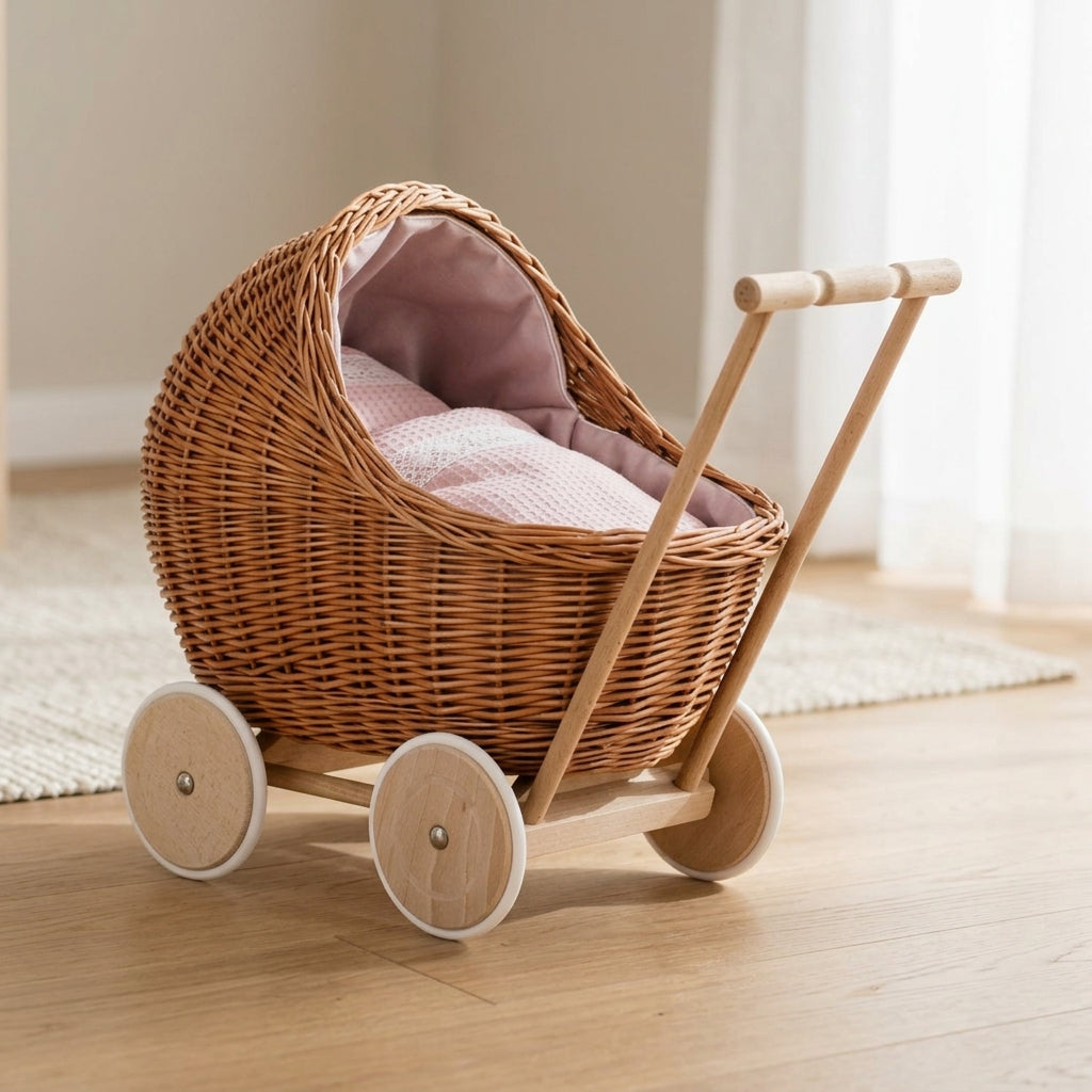 Wicker doll pram — Lifestyle Nursery Scene | Generated by Modelize