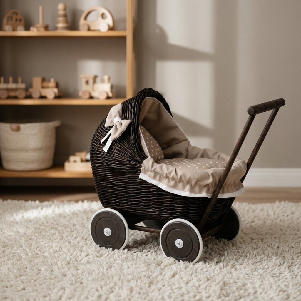 Wicker doll stroller — Cozy Nursery Lifestyle | Generated by Modelize