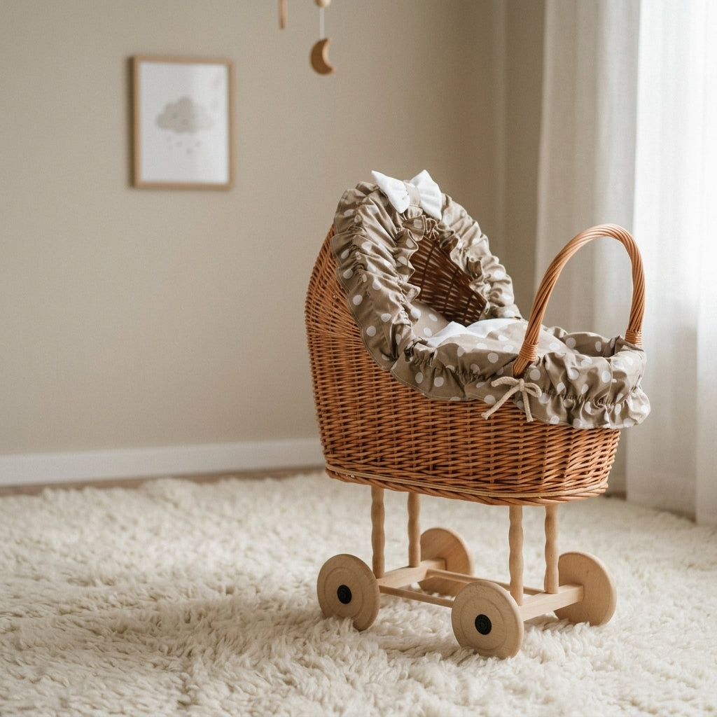 Wicker doll stroller — Cozy Nursery Lifestyle | Generated by Modelize