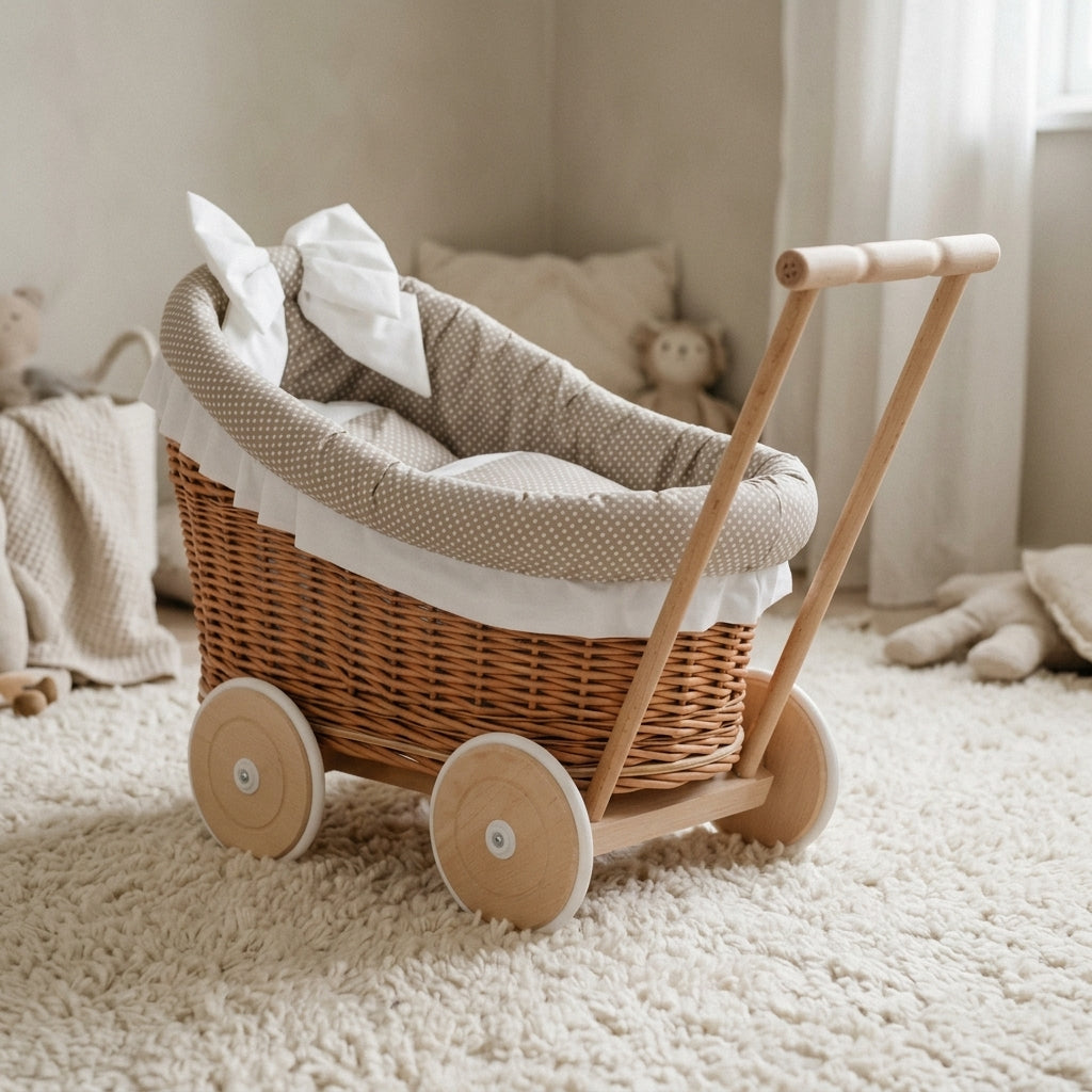 Wicker doll stroller — Cozy Nursery Lifestyle | Generated by Modelize
