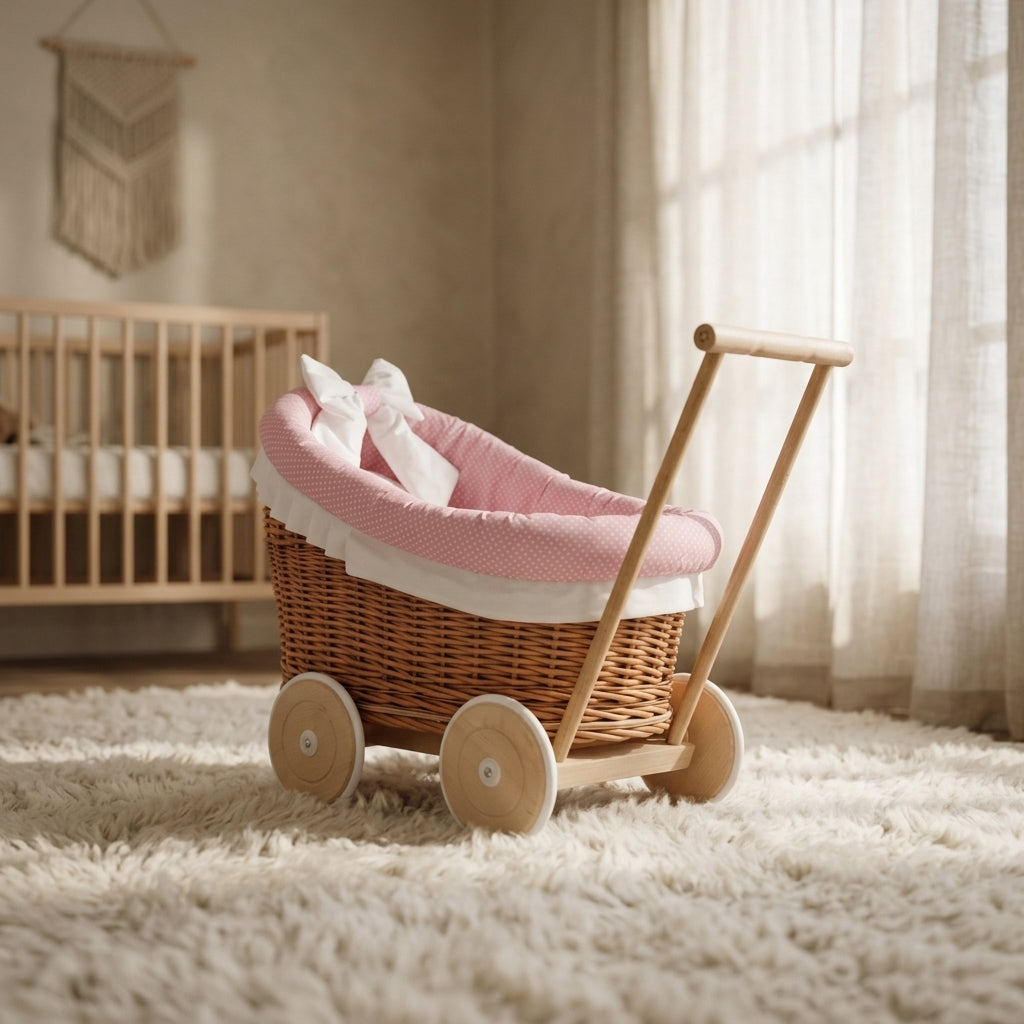 Wicker doll stroller — Cozy Nursery Lifestyle | Generated by Modelize