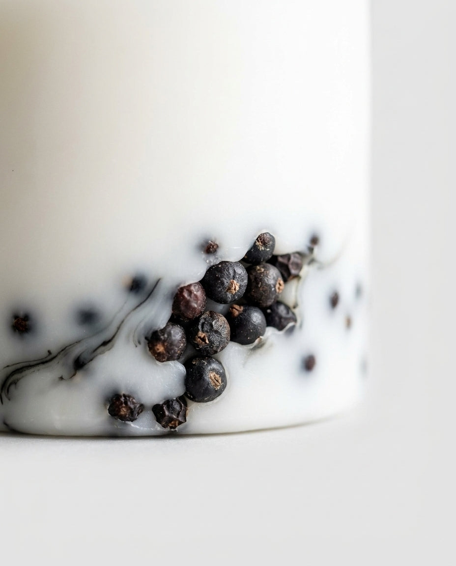 Botanical soy wax pillar candle — Botanical Detail Close-up | Generated by Modelize