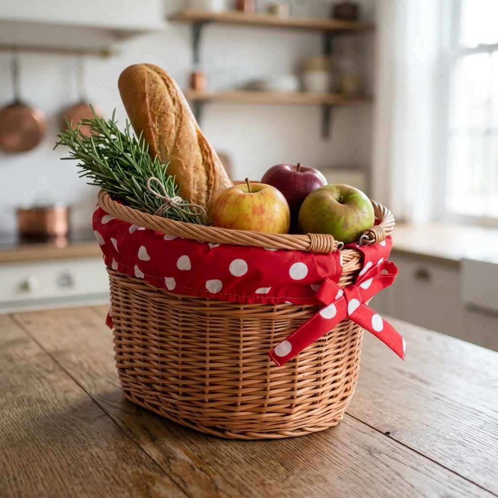 Wicker bicycle basket — Rustic Kitchen Lifestyle | Generated by Modelize