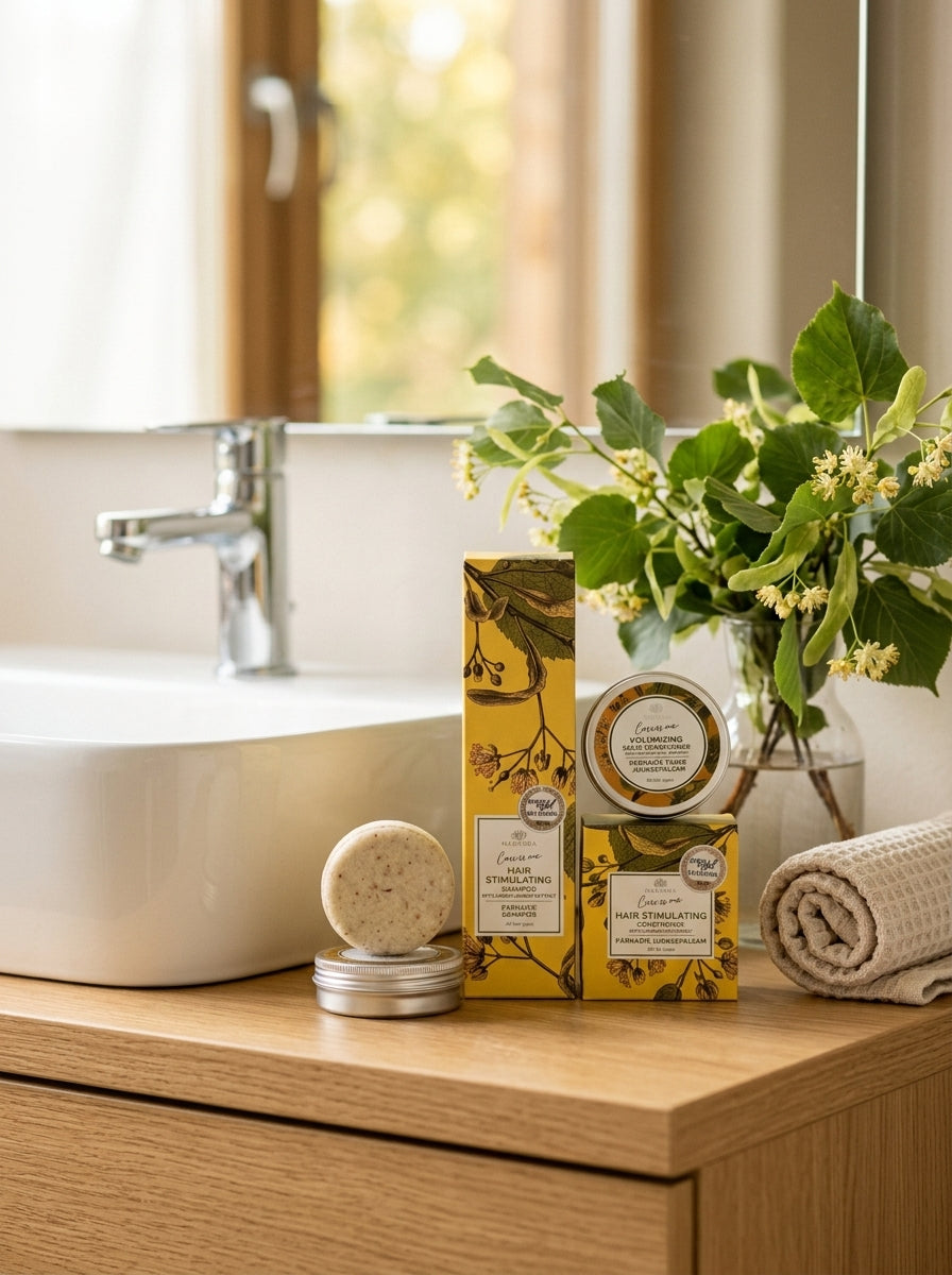 Botanical hair care set — Botanical Bathroom Lifestyle | Generated by Modelize