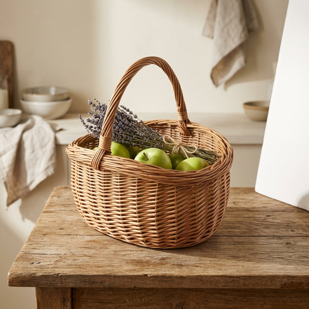 Wicker shopping basket — Rustic Kitchen Lifestyle | Generated by Modelize