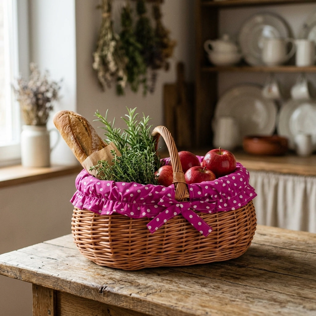 Woven wicker shopping basket — Rustic Kitchen Lifestyle | Generated by Modelize