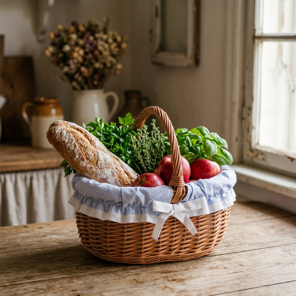 Wicker shopping basket — Rustic Kitchen Lifestyle | Generated by Modelize