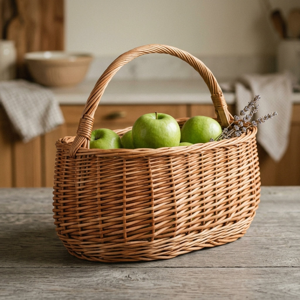 Wicker shopping basket — Rustic Kitchen Lifestyle | Generated by Modelize