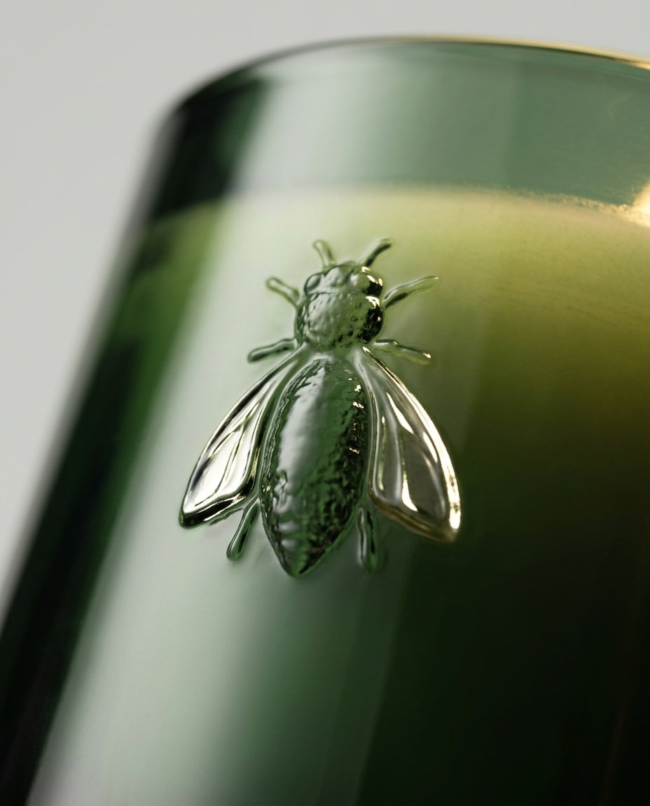 Scented candle in glass — Embossed bee detail | Generated by Modelize