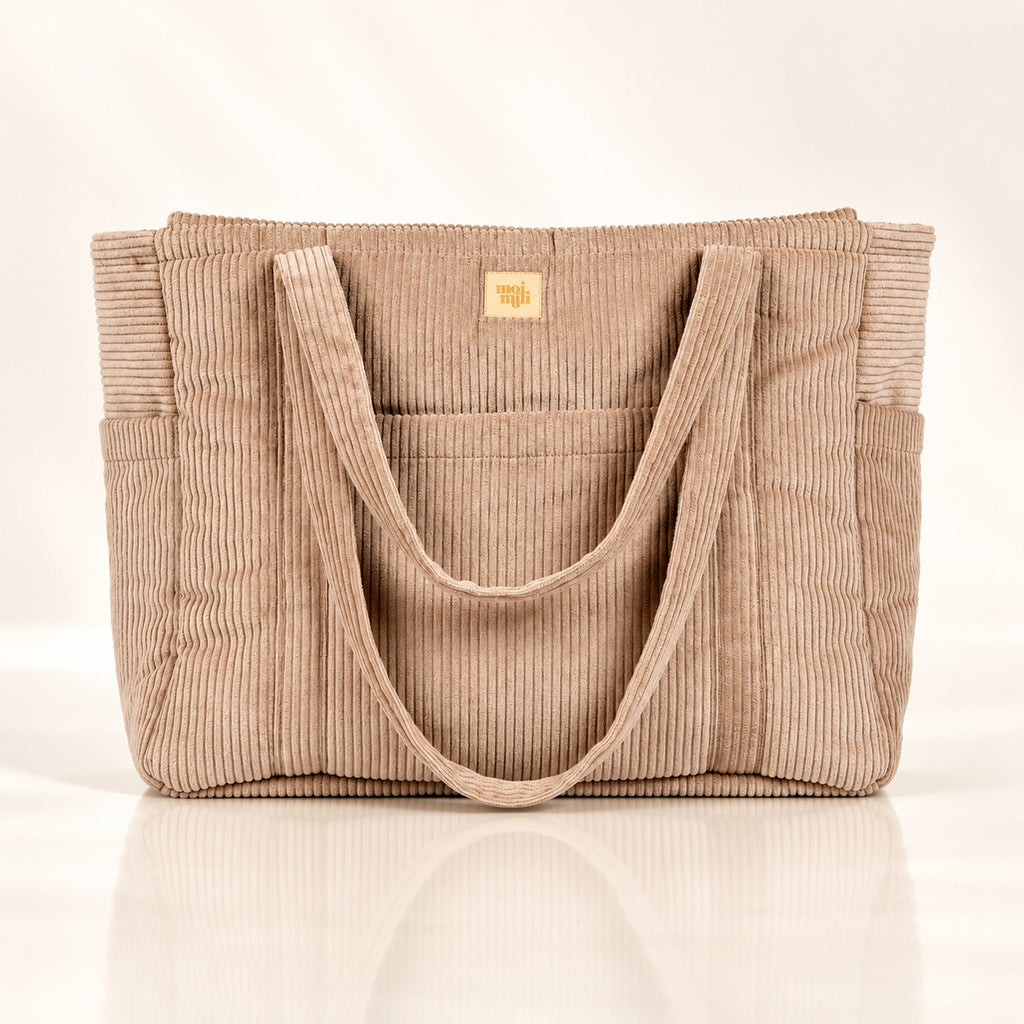 Mom Bag & Weekender Latte – beige Cordtasche mit Spiegelung | Elena Home Living