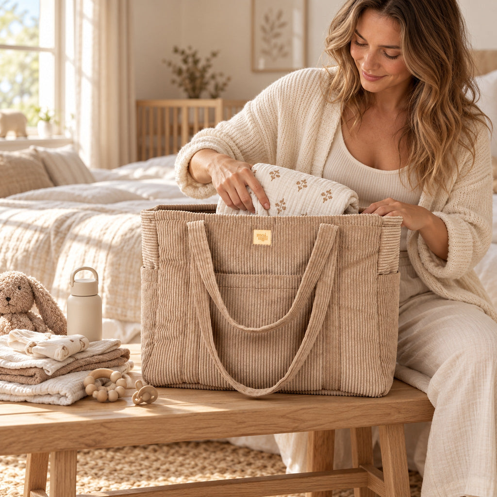 Mom Bag Latte als Wickel- und Reisetasche im Familienalltag | Elena Home Living