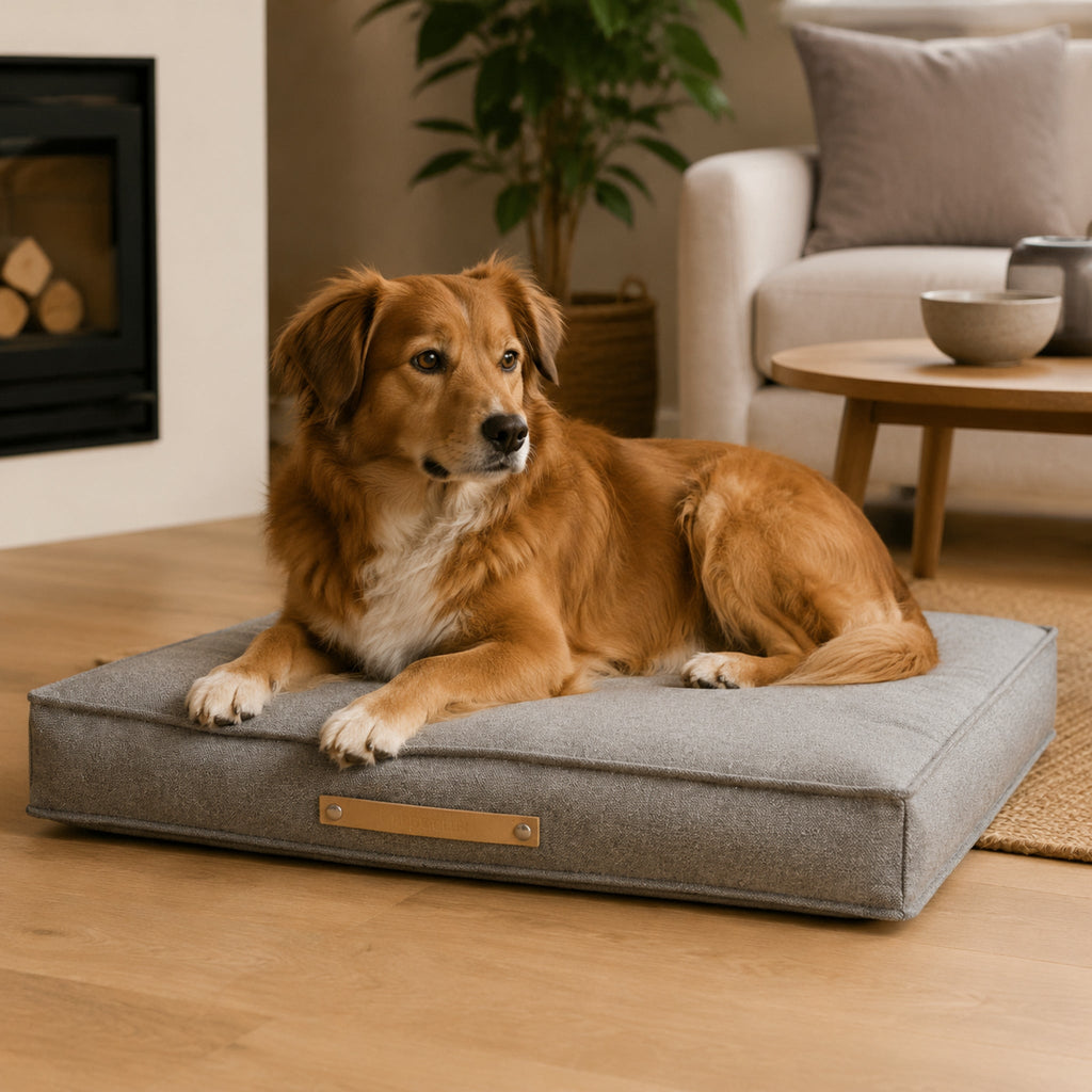 Møvik Hundekissen – Grau – Elegante Wohnszene mit Haustier