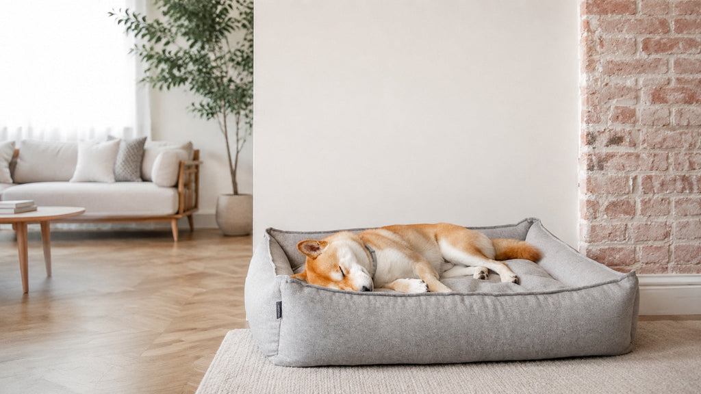 Møvik Hundebett – Grau – Breite Premium-Wohnszene im Format 16:9