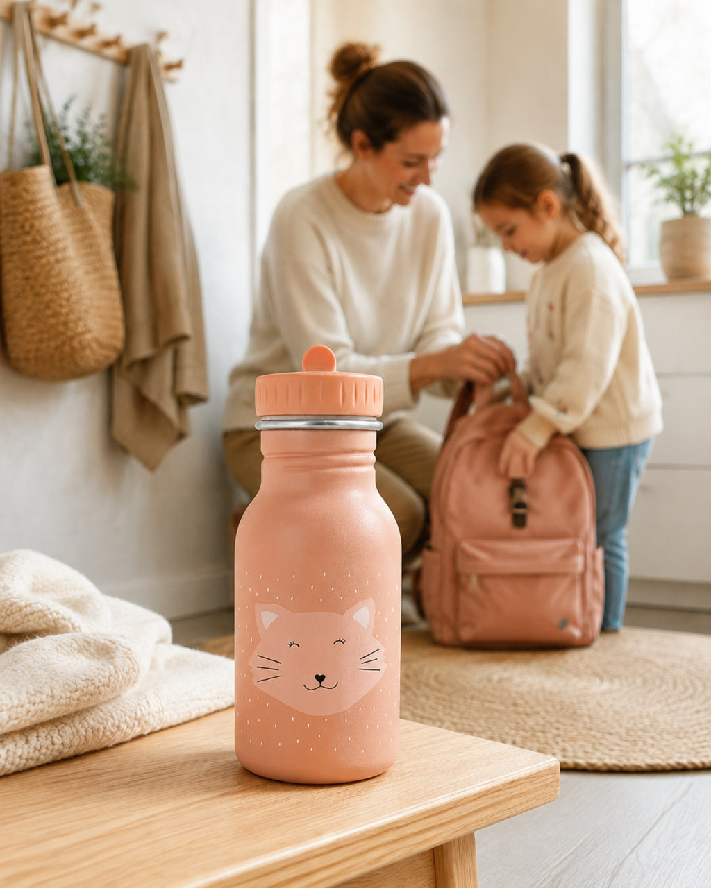 Kinder-Trinkflasche Mrs. Cat 350 ml – Schulrucksack packen