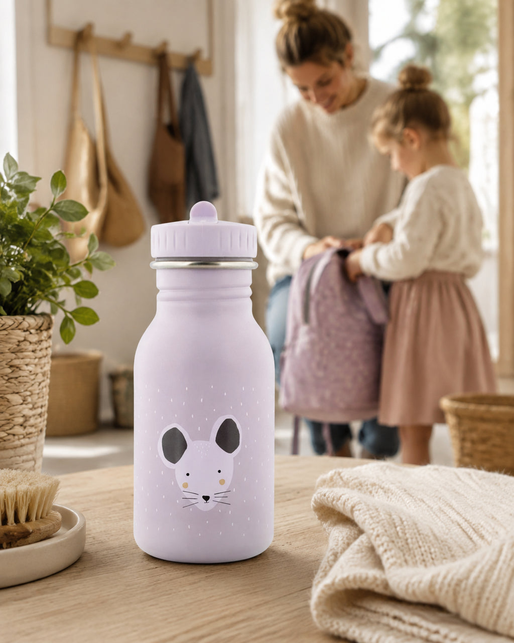 Kinder-Trinkflasche Mrs. Mouse 350 ml – Schulrucksack packen