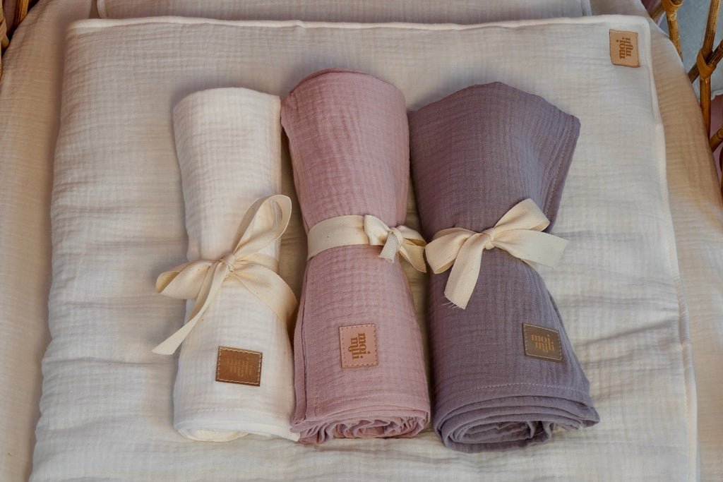Musselin-Babydecke mit Kissen Creme – Ansicht 3 | Elena Home Living