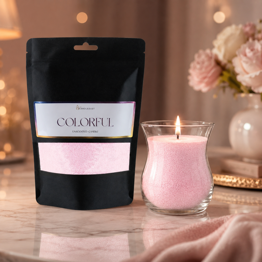 Babyrosa Pulverkerzen-Nachfüllset mit warmer Flamme in eleganter Abendstimmung
