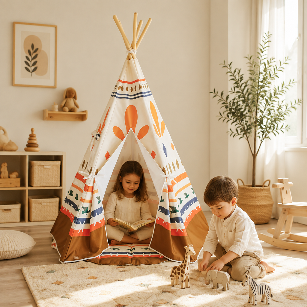 Geschwister spielen am Kinder-Tipi Native Vibe