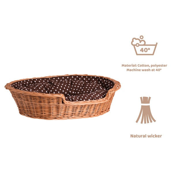 Esmira Natural Wicker Dog Bed With Polka Dot Cushion, 85x67 cm