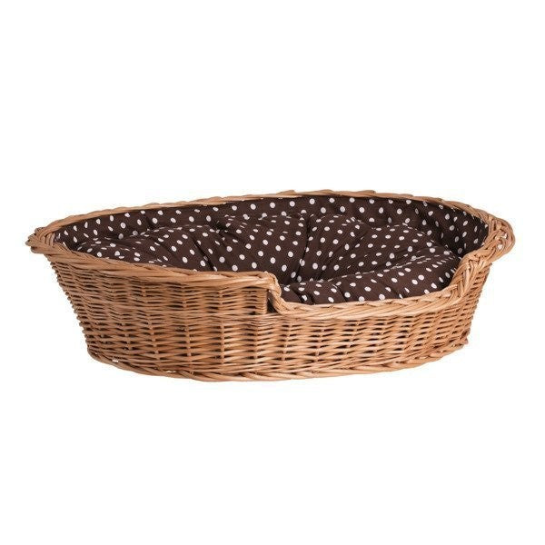 Esmira Natural Wicker Dog Bed With Polka Dot Cushion, 65x43 cm